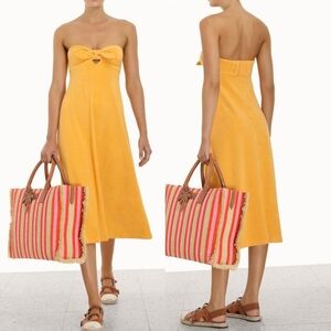 Zimmermann Jeannie Tie Bandeau Midi Dress Strapless Tie Front Designer Luxe 2-4